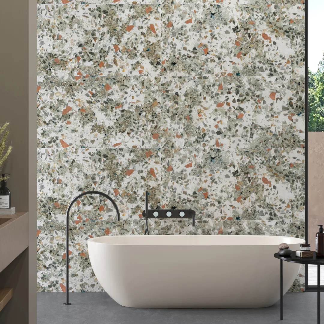 Exotica Morbido Green, terrazzo wall tile for bathroom